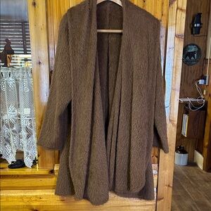 Cozy Brown Open-Front Shawl Collar Coat Sweater